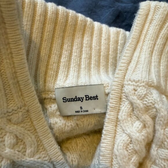 Aritzia Sunday Best Quarter-Zip Cable Knit Sweater S White Cream Oversized - Picture 2 of 8